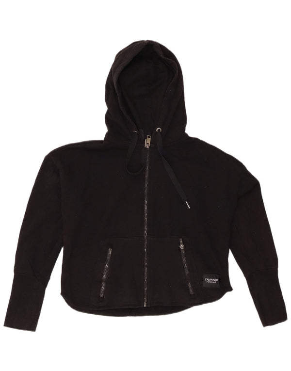 CALVIN KLEIN Womens Oversized Graphic Zip Hoodie Sweater UK 10 Small Black