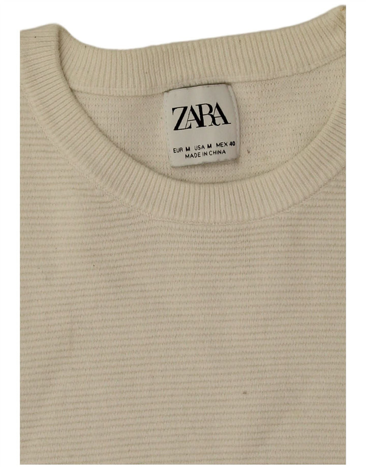 Ανδρικό πουλόβερ Zara με λαιμόκοψη, μεσαίο λευκό βαμβακερό