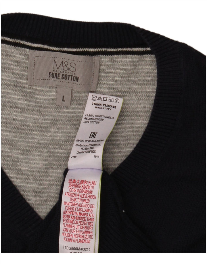 Marks & Spencer Ανδρικό πουλόβερ με λαιμόκοψη με V λαιμόκοψη Μεγάλο μπλε βαμβακερό