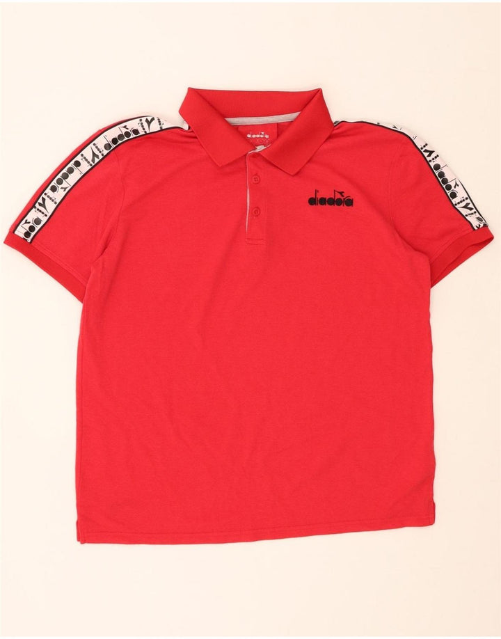 DIADORA Mens Graphic Polo Shirt Medium Red Colourblock Cotton Vintage Diadora and Second-Hand Diadora from Messina Hembry 