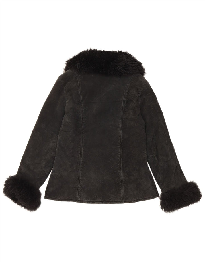 Vintage γυναικείο σακάκι Sherpa Suede UK 10 Small μαύρο δέρμα