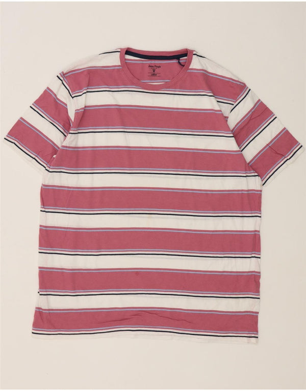 James Pringle Mens T-Shirt Top Large Pink Striped Cotton