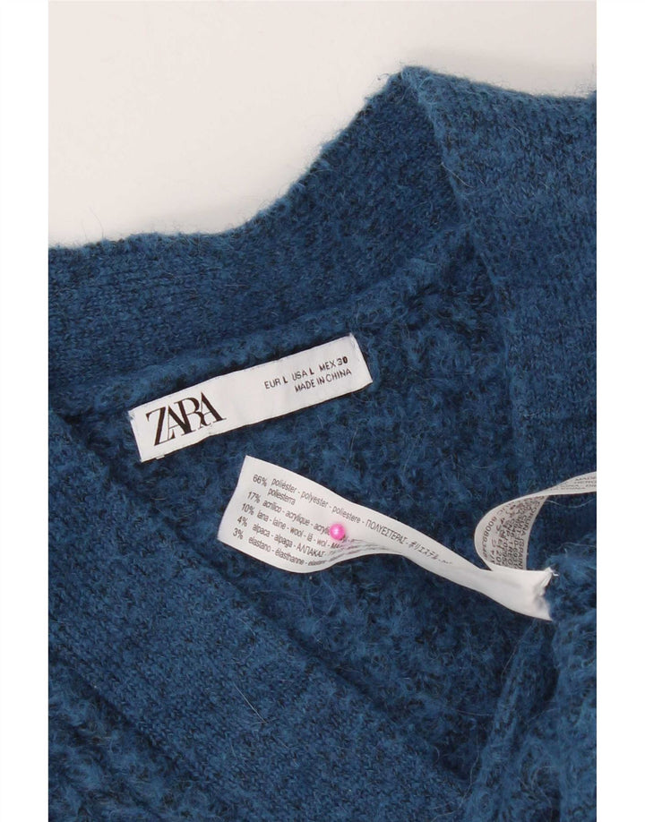 Zara Γυναικείο πουλόβερ με ζακέτα μεγάλου μεγέθους UK 16 μεγάλο μπλε πολυεστέρα