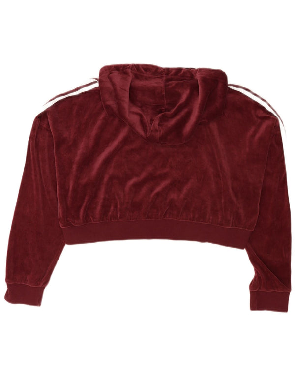 Γυναικεία Adidas Oversized Crop Velor Hoodie Jumper UK 16 Large Burgundy