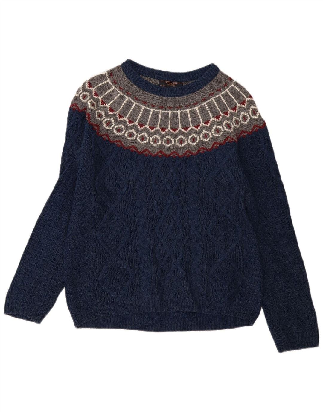 Ανδρικό πουλόβερ Zara Boat Neck Jumper Medium Navy Blue Fair Isle