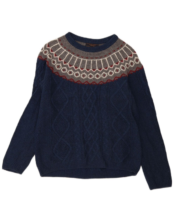Ανδρικό πουλόβερ Zara Boat Neck Jumper Medium Navy Blue Fair Isle