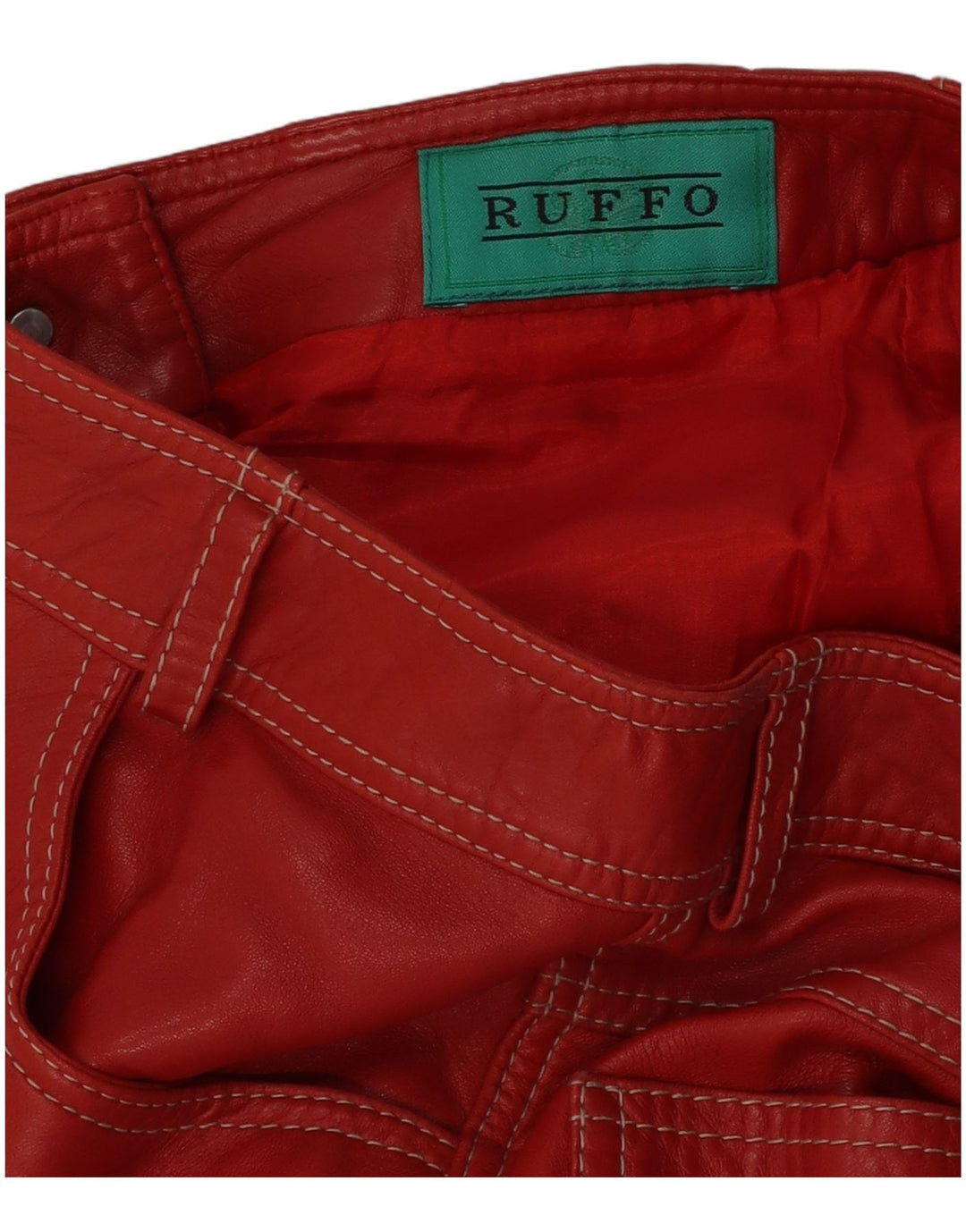 Δερμάτινο παντελόνι RUFF0 Γυναικείο Slim Fit W26 L29 Κόκκινο