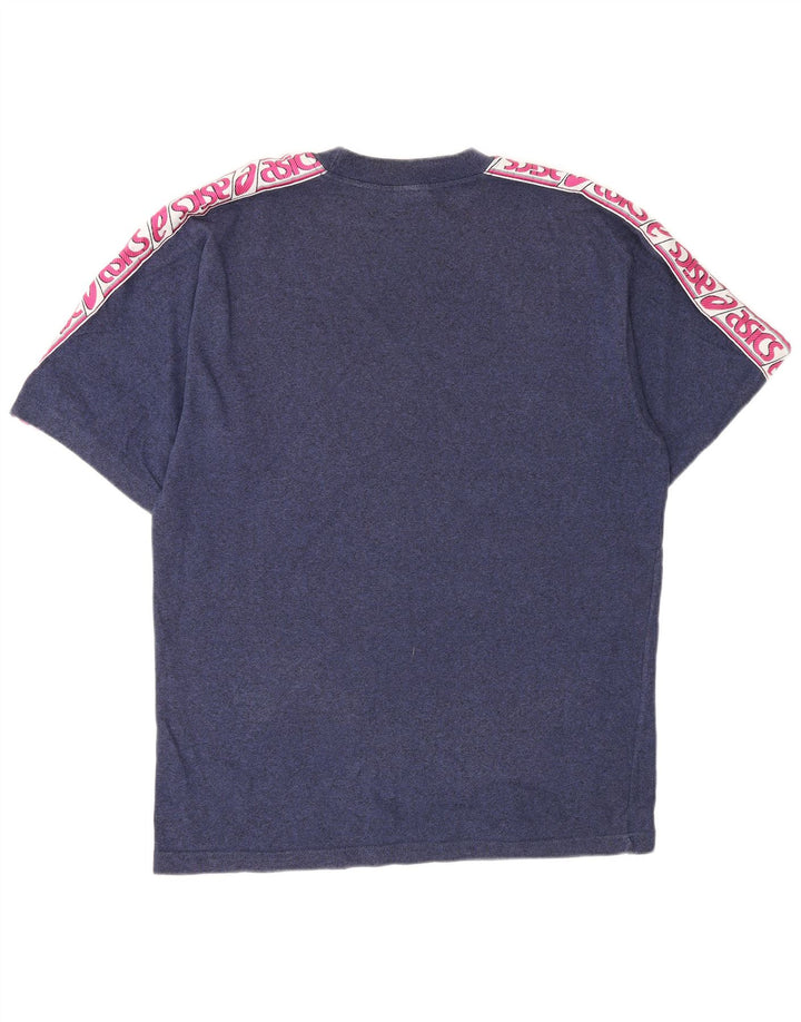 Ανδρικό γραφικό T-Shirt ASICS Top Large Navy Blue Colorblock Βαμβακερό