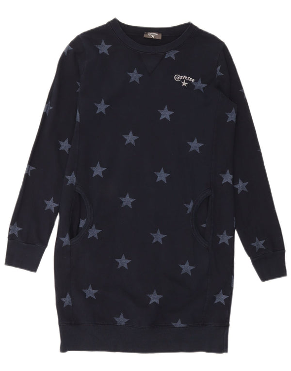 Converse Γυναικεία φούτερ μπλούζα φόρεμα UK 10 Small Navy Blue Geometric