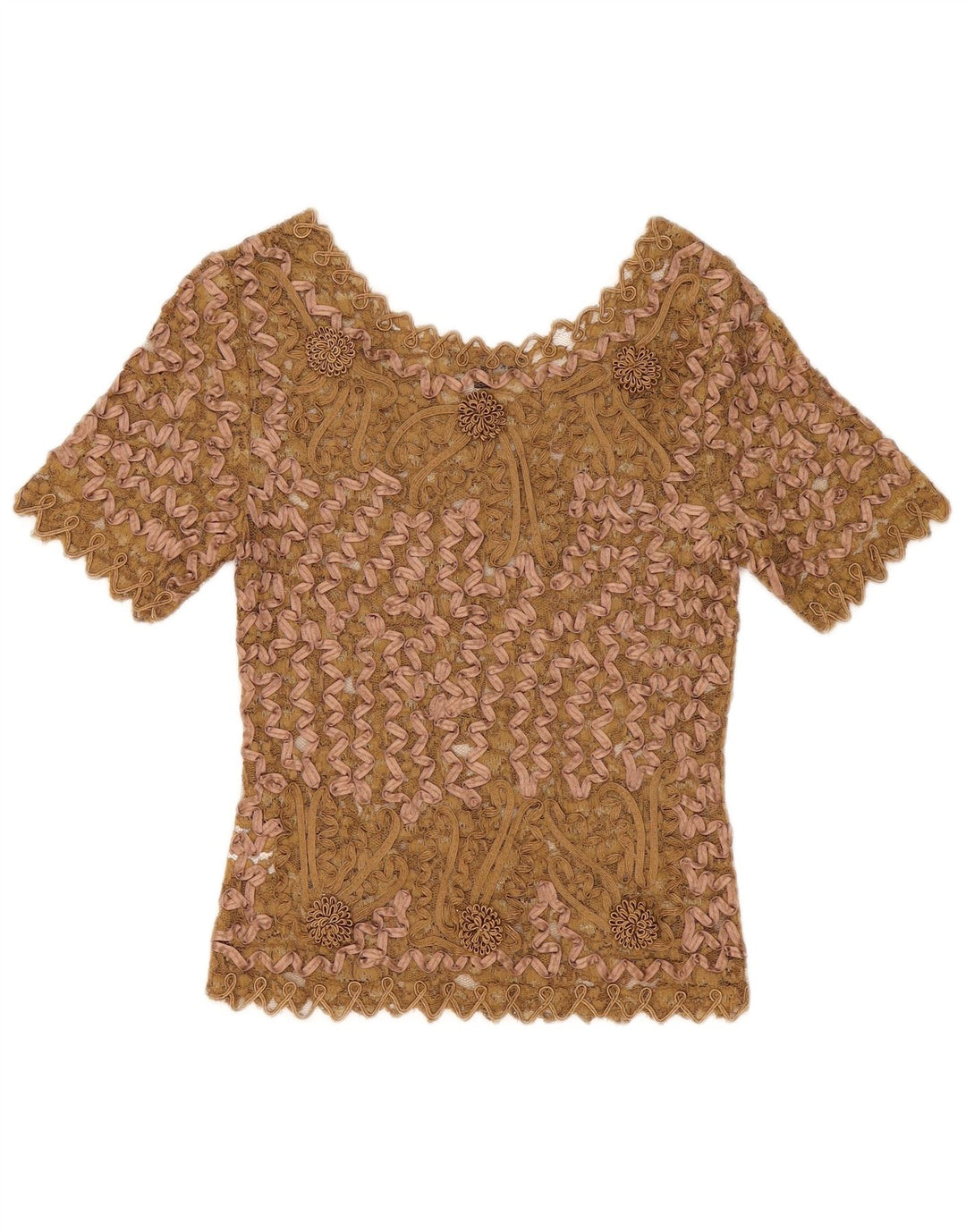 Sky Design Γυναικεία Δαντελένια Μπλούζα Top US 1 XS Beige Floral Polyester