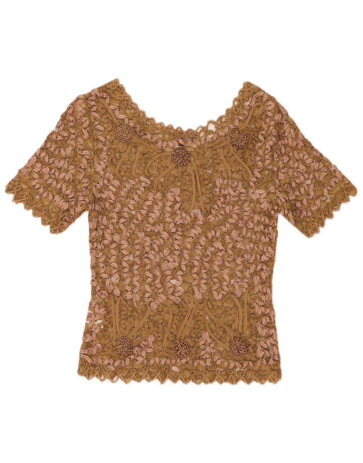 Sky Design Γυναικεία Δαντελένια Μπλούζα Top US 1 XS Beige Floral Polyester
