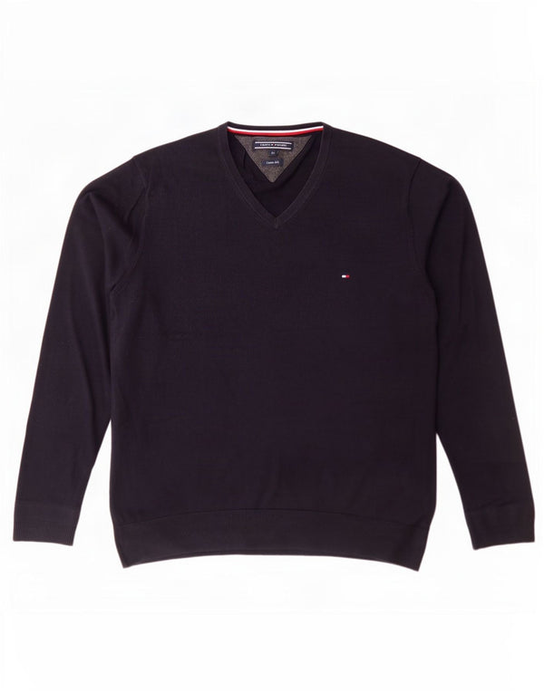 Ανδρικό πουλόβερ Tommy Hilfiger με V λαιμόκοψη XL Μπλε βαμβακερό