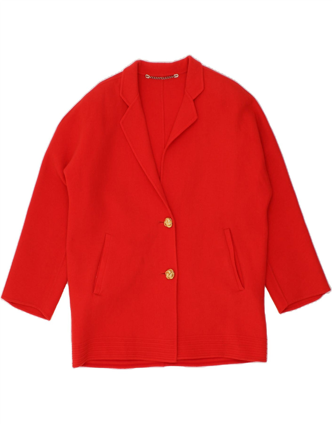 VINTAGE Womens Loose Fit 2 Button Blazer Jacket IT 44 Medium Red Wool Vintage Vintage and Second-Hand Vintage from Messina Hembry 
