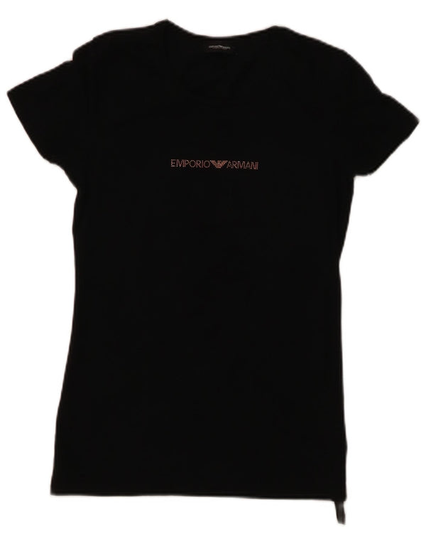 EMPORIO ARMANI Γυναικείο γραφικό T-shirt Top UK 8 Μικρό μαύρο βαμβακερό