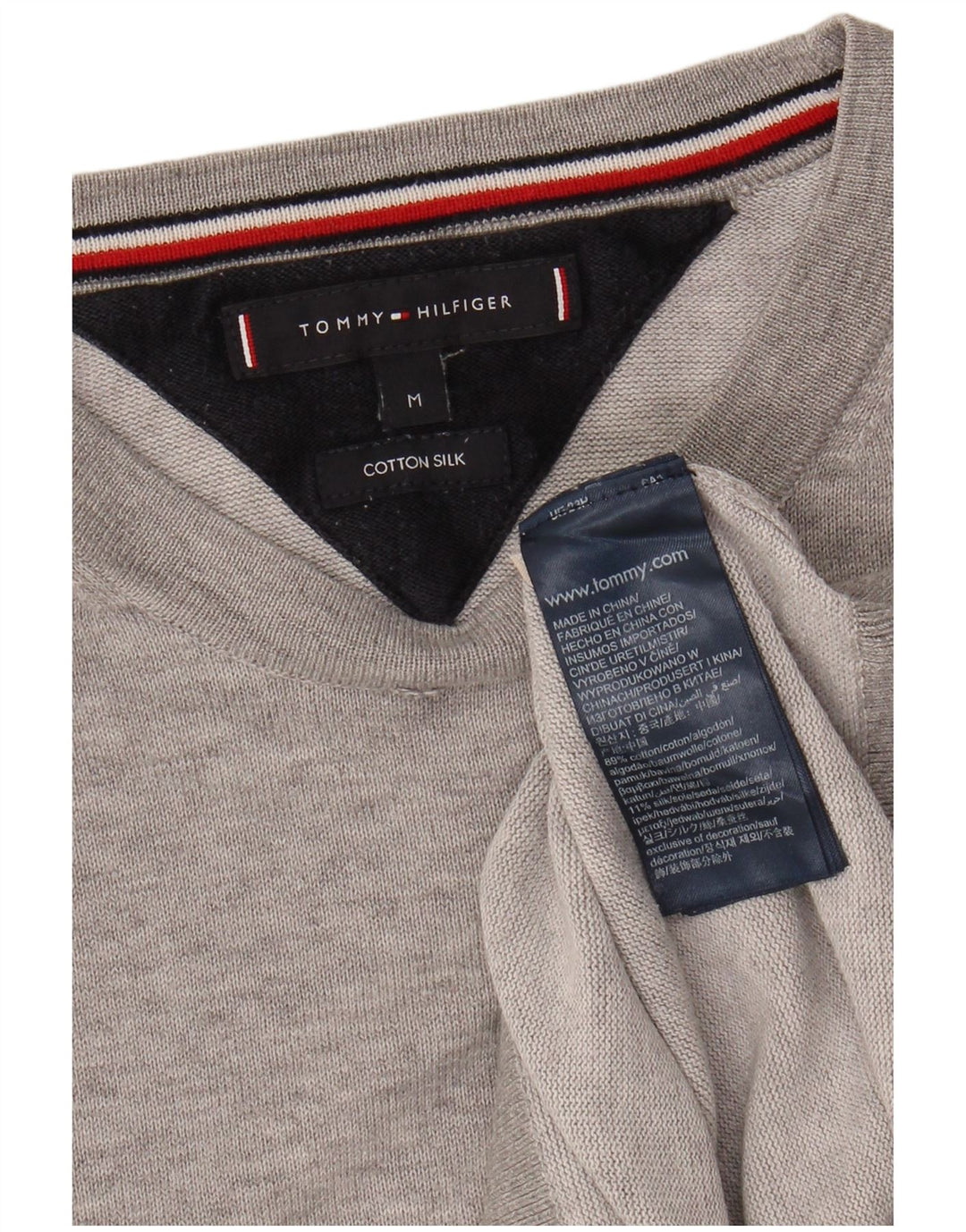 TOMMY HILFIGER Mens Crew Neck Jumper Sweater Medium Grey Cotton