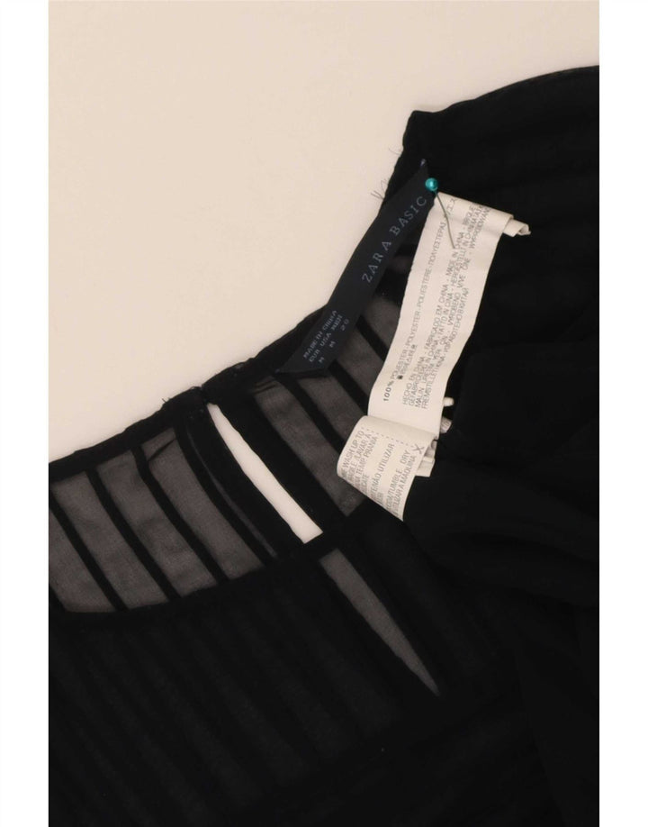 Zara Γυναικεία Μπλούζα Crop Top UK 14 Medium Navy Blue ριγέ πολυεστέρας