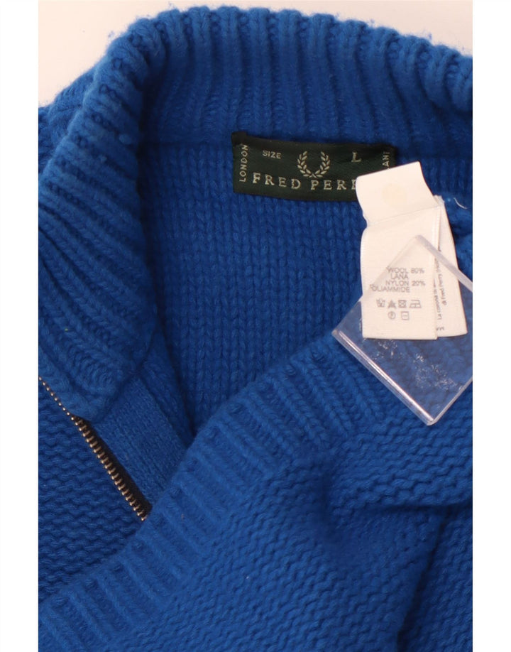 FRED PERRY Γυναικεία ζακέτα πουλόβερ UK 16 Large Blue Wool