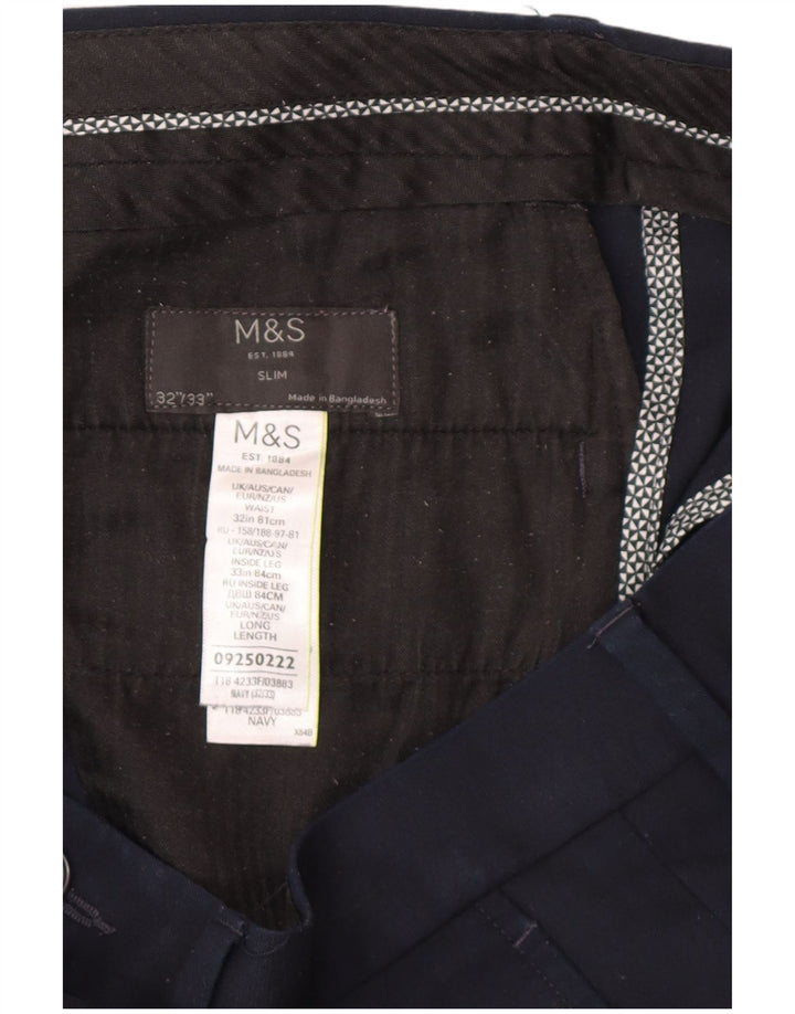 Marks & Spencer Ανδρικό Slim παντελόνι Chino W32 L30 Navy Blue Polyester