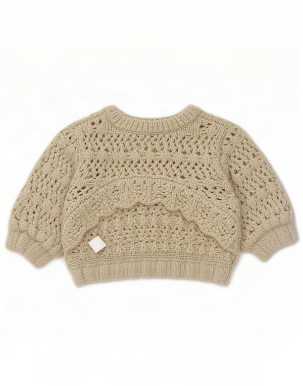 Zara Γυναικείο πουλόβερ 1/2 Sleeve Crop Crew Neck Jumper UK 8 Small Beige