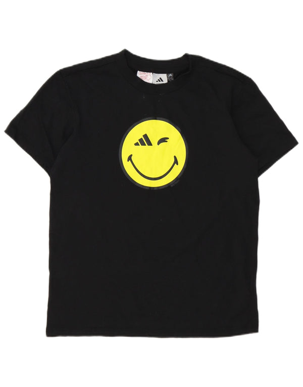 Adidas Boys Smiley Graphic T-shirt Top 13-14 ετών μαύρο βαμβακερό