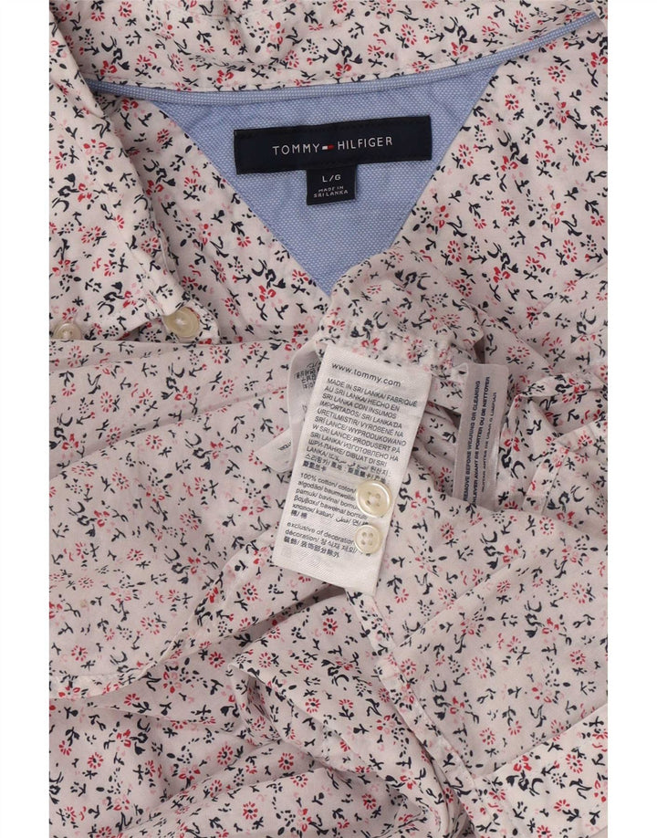 Ανδρικό πουκάμισο Tommy Hilfiger Large λευκό φλοράλ βαμβακερό