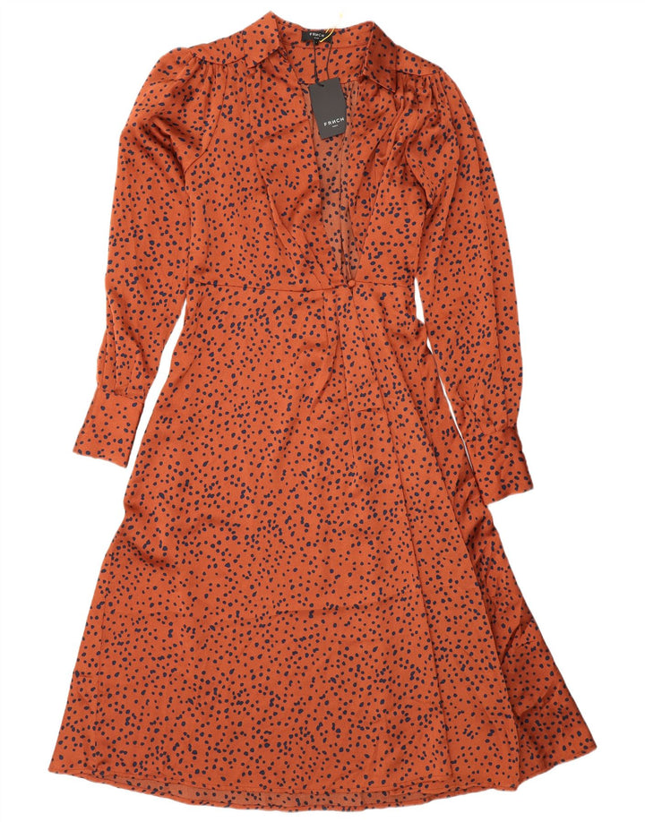 ΓΑΛΛΙΚΟ Γυναικείο μακρυμάνικο μάξι φόρεμα Ηνωμένου Βασιλείου 10 μικρού πορτοκαλί με στίγματα πολυεστέρα