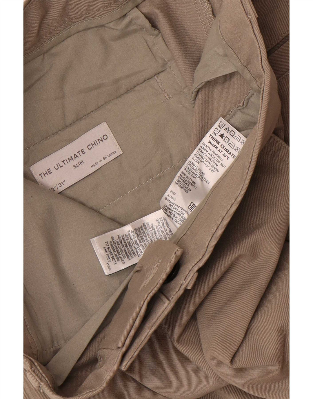 Ανδρικό παντελόνι Chino Marks & Spencer W32 L31 Γκρι βαμβακερό