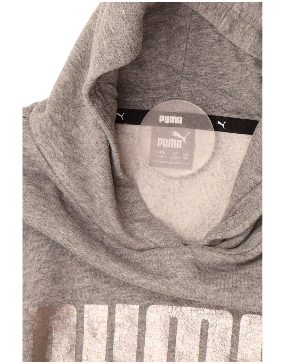 PUMA Girls Crop Graphic Hoodie Jumper 9-10 Years Grey Cotton