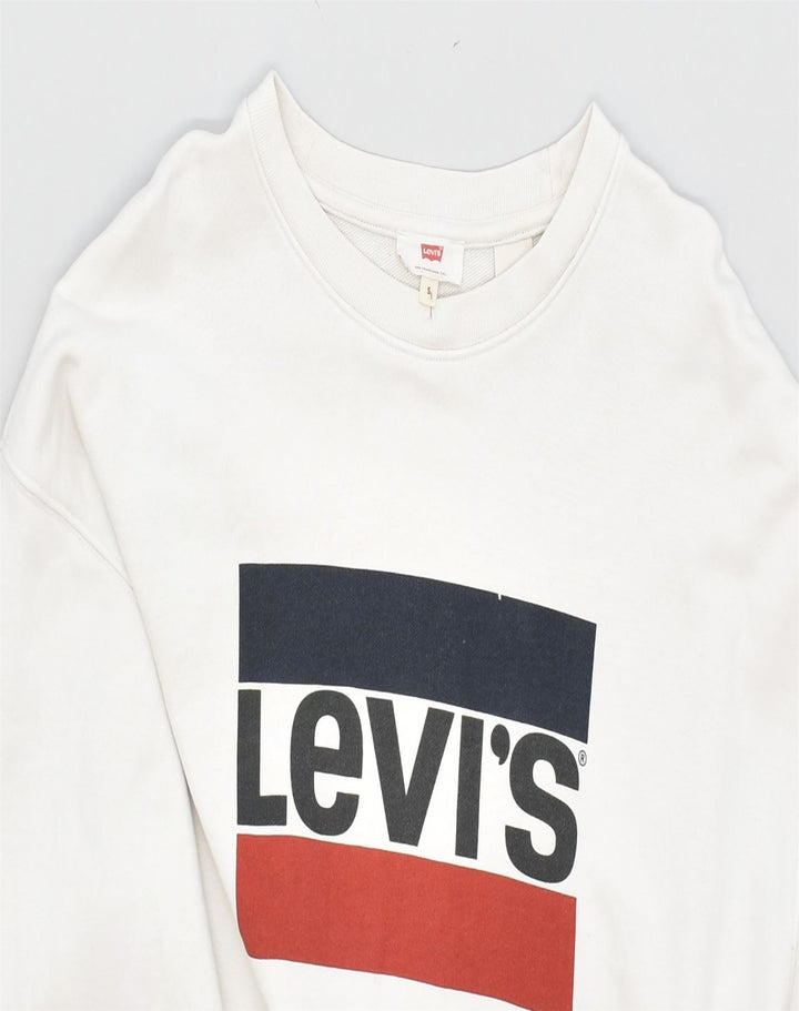 LEVI'S Mens Graphic Sweatshirt Jumper Small White Cotton | Vintage | Thrift | Second-Hand | Used Clothing | Messina Hembry 