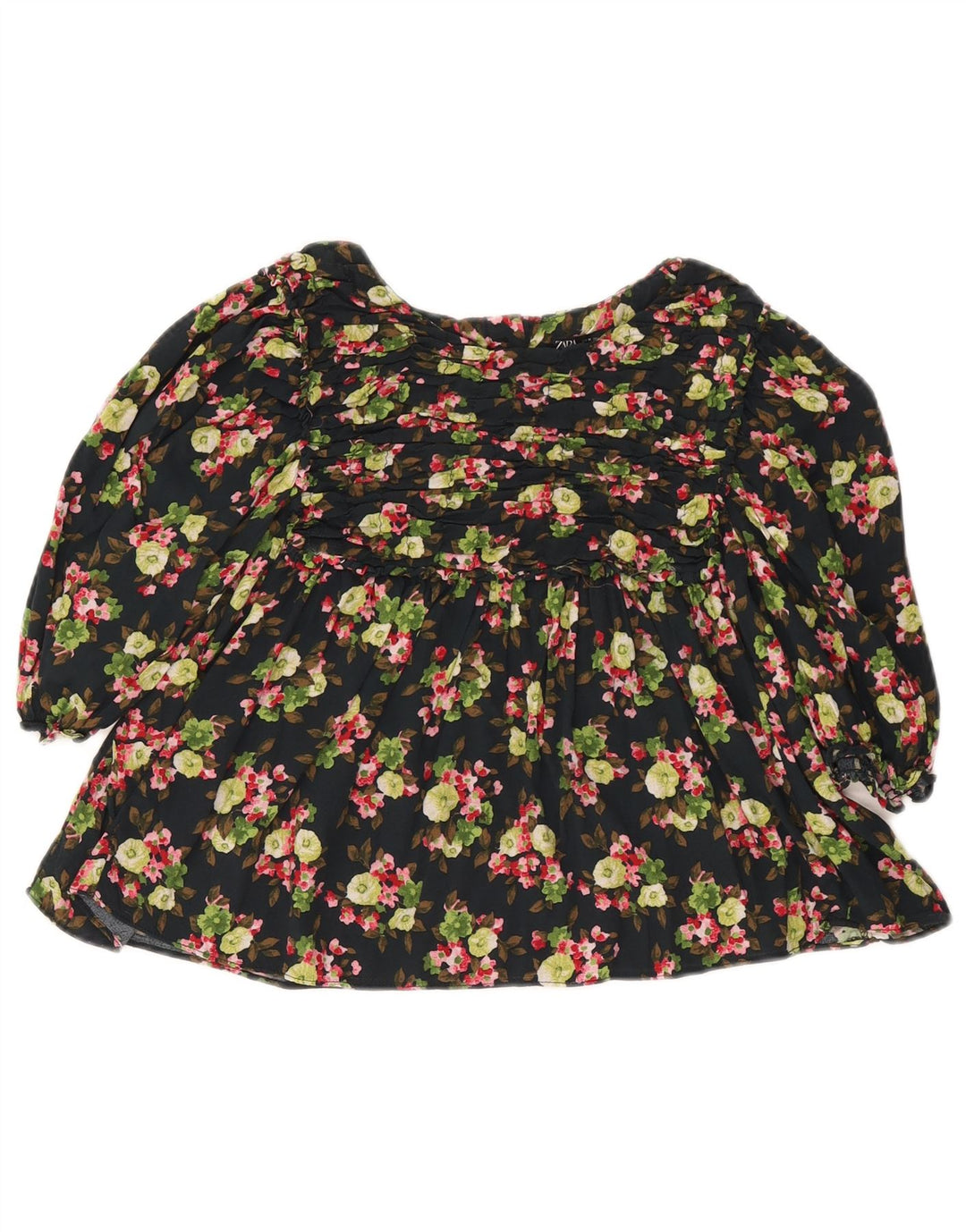 Zara Γυναικεία Μπλούζα Crop Top UK 12 Medium Black Floral