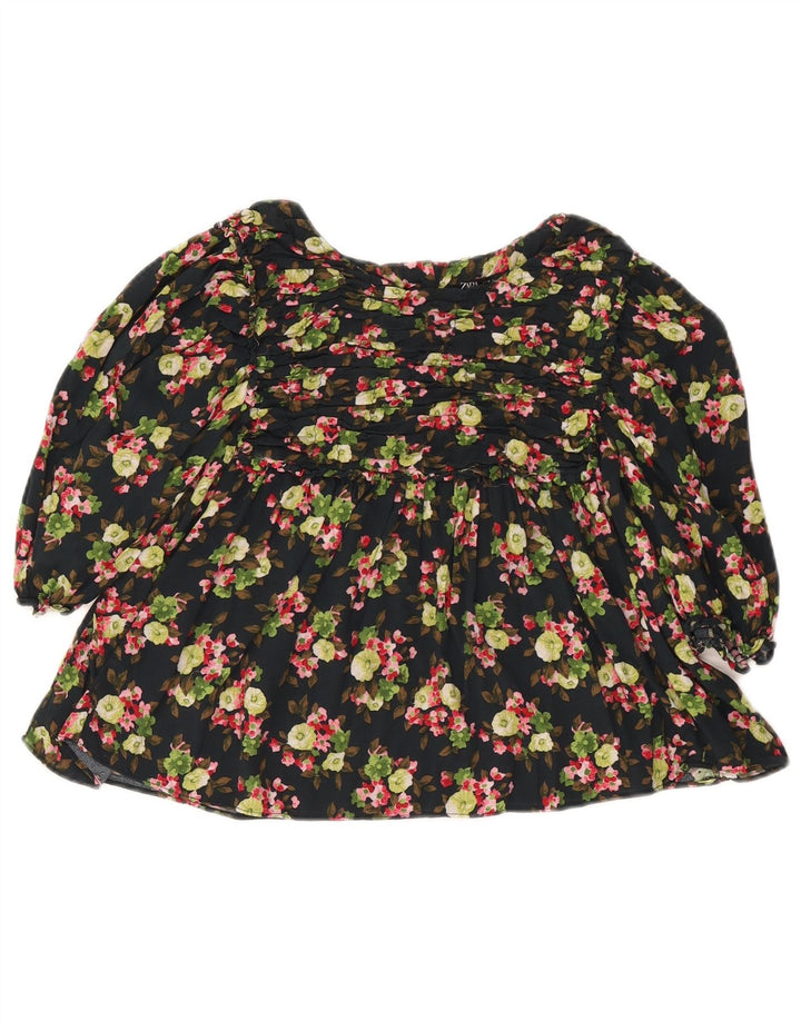Zara Γυναικεία Μπλούζα Crop Top UK 12 Medium Black Floral
