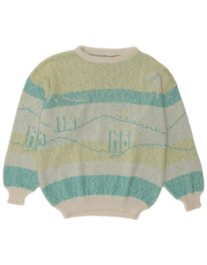 VINTAGE Γυναικείο πουλόβερ με λαιμόκαυστο UK 16 Μεγάλο πολύχρωμο ριγέ