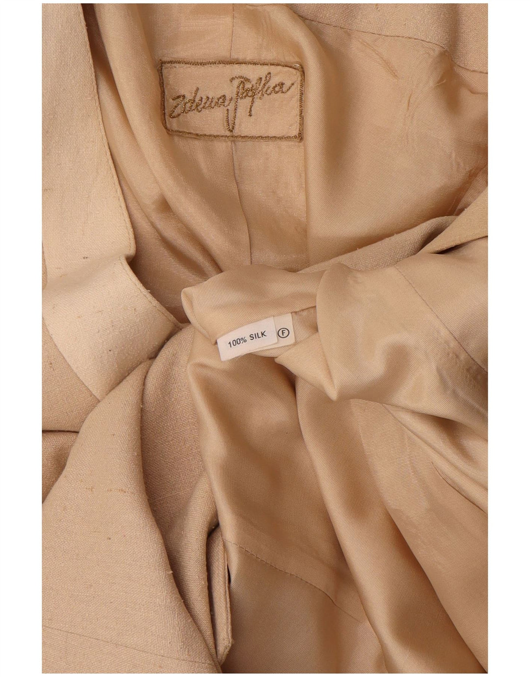 Vintage γυναικείο μακρόστενο σακάκι με 1 κουμπί UK 10 Small Beige Silk