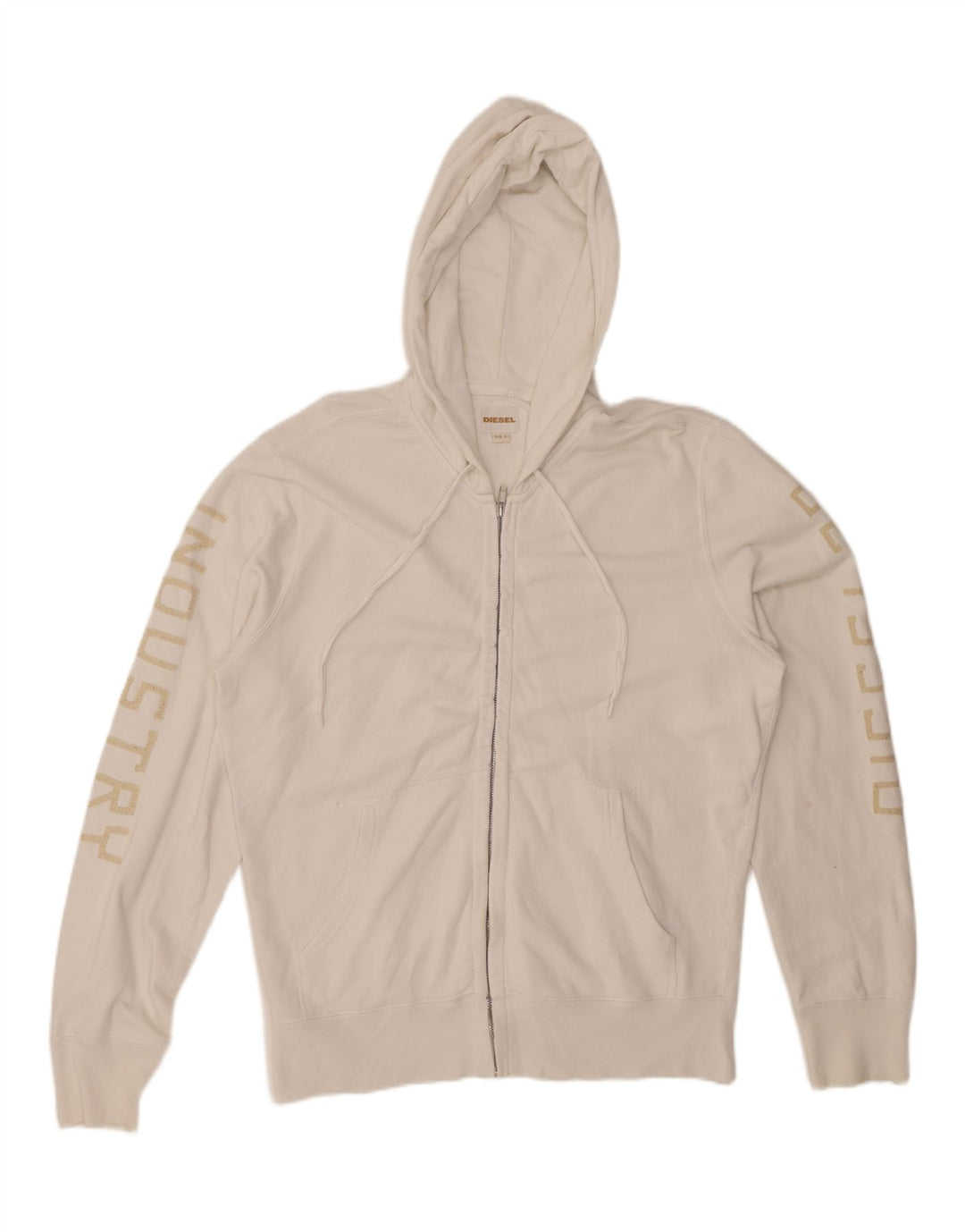 DIESEL Mens Graphic Zip Hoodie Sweater Large White