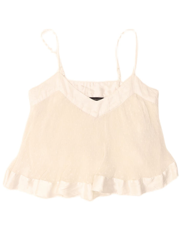 Zara Womens Crop Cami Top 10 Small White Spotted Polyester