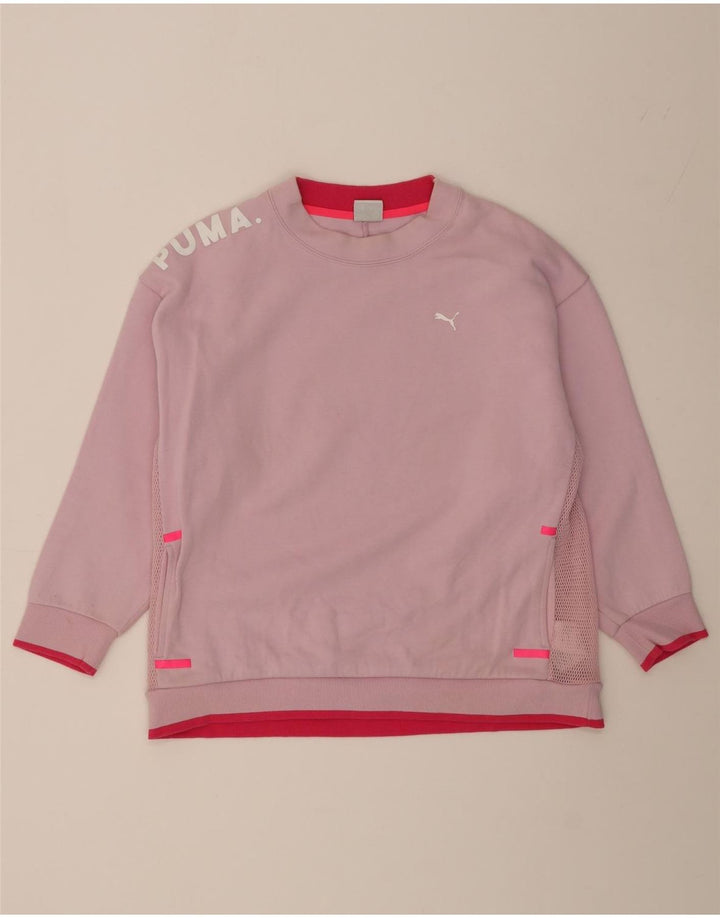 PUMA Womens Oversized Graphic Sweatshirt Jumper UK 12 Medium Pink Cotton Vintage Puma and Second-Hand Puma from Messina Hembry 