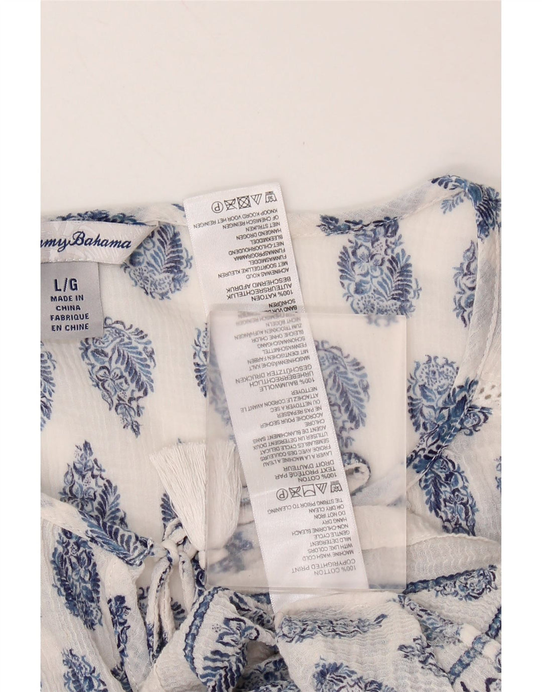 TOMMY BAHAMA Γυναικεία μπλούζα με 3/4 μανίκια τοπ UK 16 μεγάλο λευκό βαμβακερό Paisley