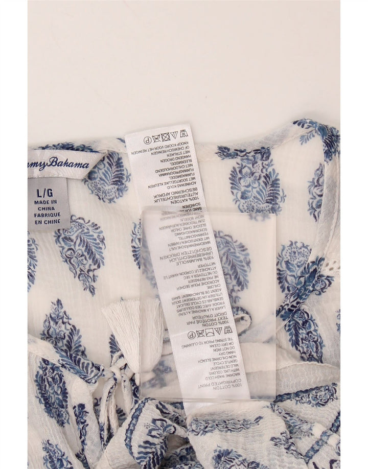 TOMMY BAHAMA Γυναικεία μπλούζα με 3/4 μανίκια τοπ UK 16 μεγάλο λευκό βαμβακερό Paisley