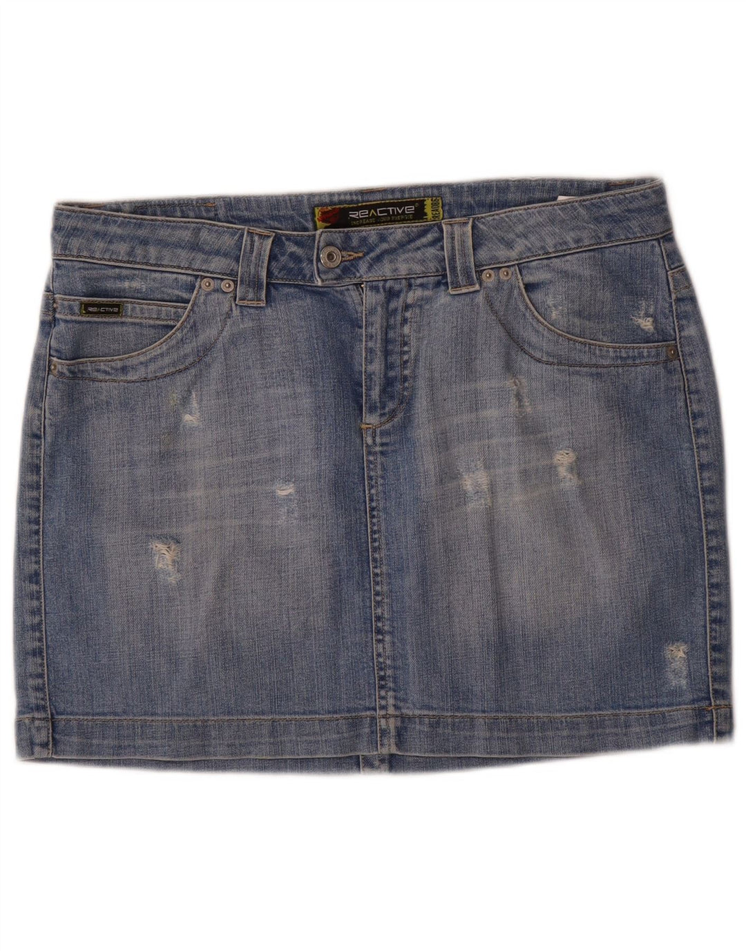 Vintage Γυναικεία Distressed Μίνι Τζιν Φούστα W31 Μεσαίο Μπλε Βαμβακερό