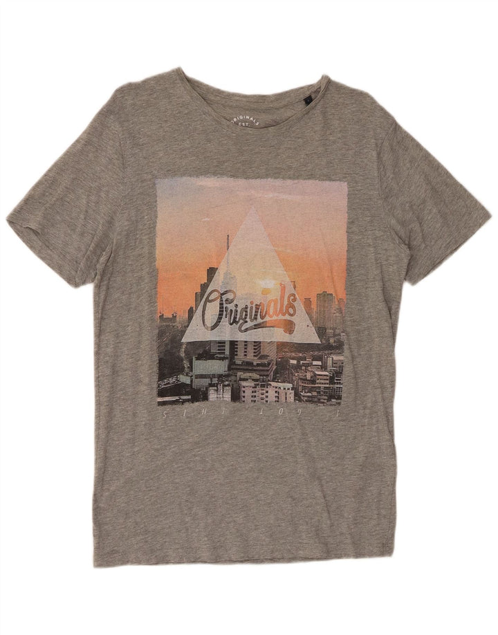 Ανδρικό γραφικό μπλουζάκι JACK & JONES Μπλουζάκι με μεγάλο γκρι βαμβάκι