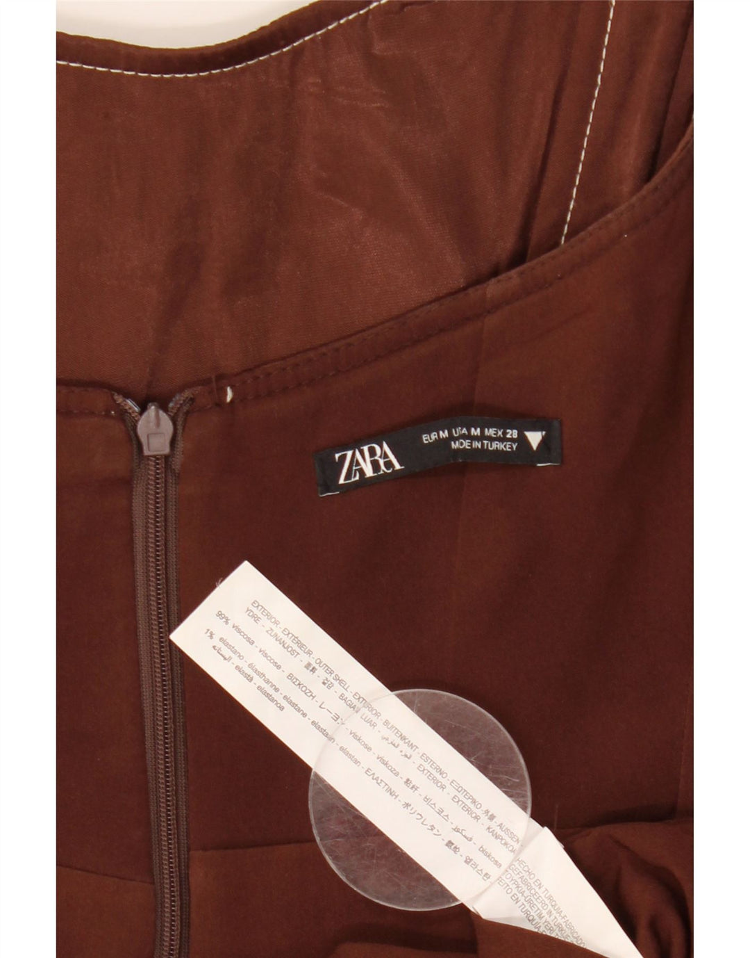 Zara Γυναικείο Στράπλες Φόρεμα UK 12 μεσαίου καφέ βισκόζη