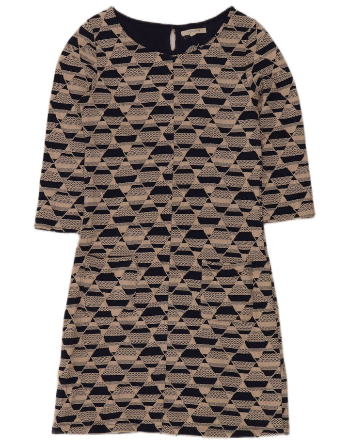 WHITE STUFF Γυναικείο φόρεμα 3/4 μανίκι Shift UK 8 Small Beige Geometric