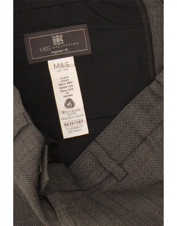 Marks & Spencer Ανδρικό παντελόνι με κανονική εφαρμογή W34 L31 Γκρι μαλλί