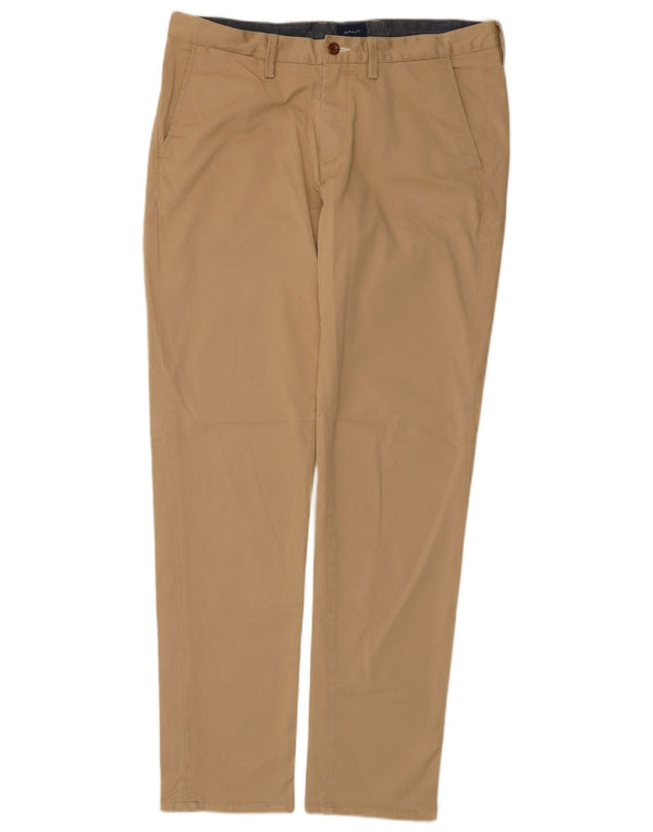 Gant Mens Slim Chino Trousers W36 L34 Beige Cotton