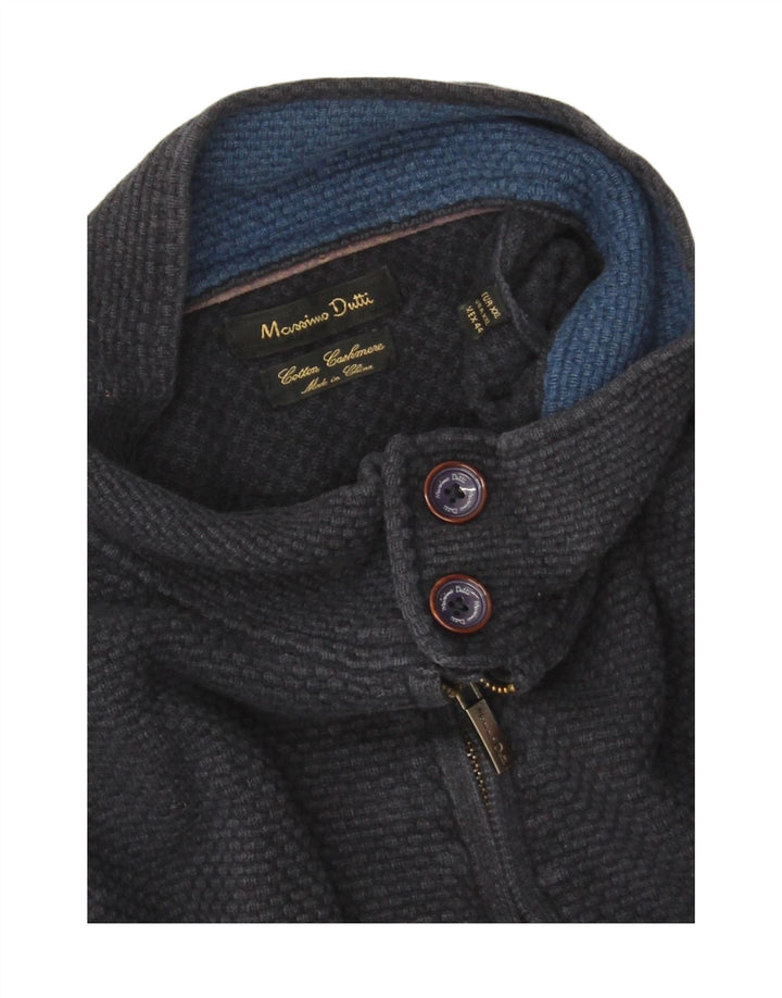 Massimo Dutti Ανδρικό πουλόβερ με κουμπιά λαιμόκοψη 2XL μπλε βαμβακερό