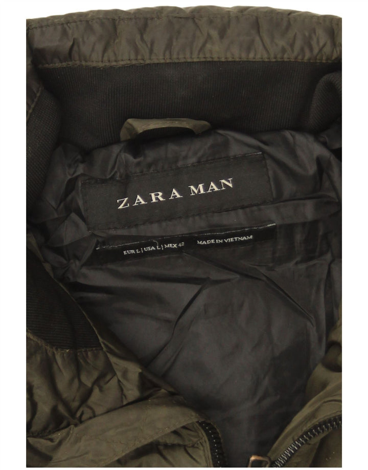 Zara Ανδρικό μπουφάν με κουκούλα UK 40 Large Khaki Nylon