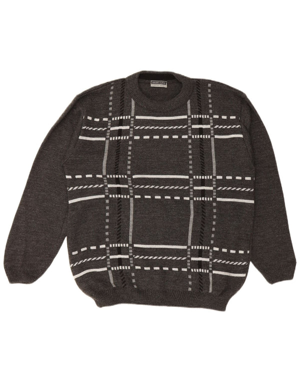 Ανδρικό πουλόβερ Basicline Crew Neck Jumper UK 42/44 Large Grey Check Acrylic
