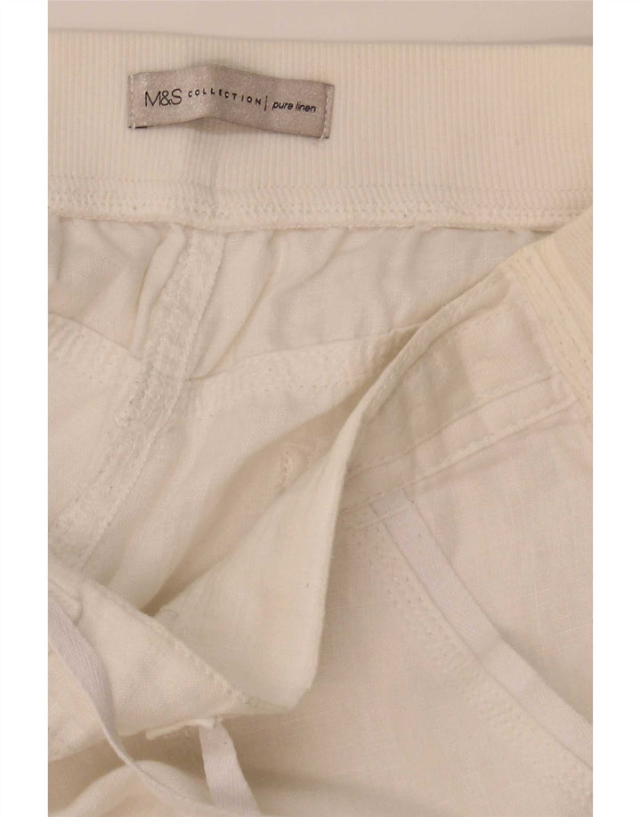 Marks & Spencer Γυναικείο ίσιο παντελόνι Capri W32 L21 Λευκό λινό