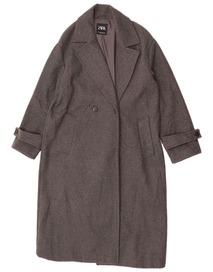 Zara Γυναικείο Παλτό με διπλό στήθος UK 14 Medium Grey Polyester