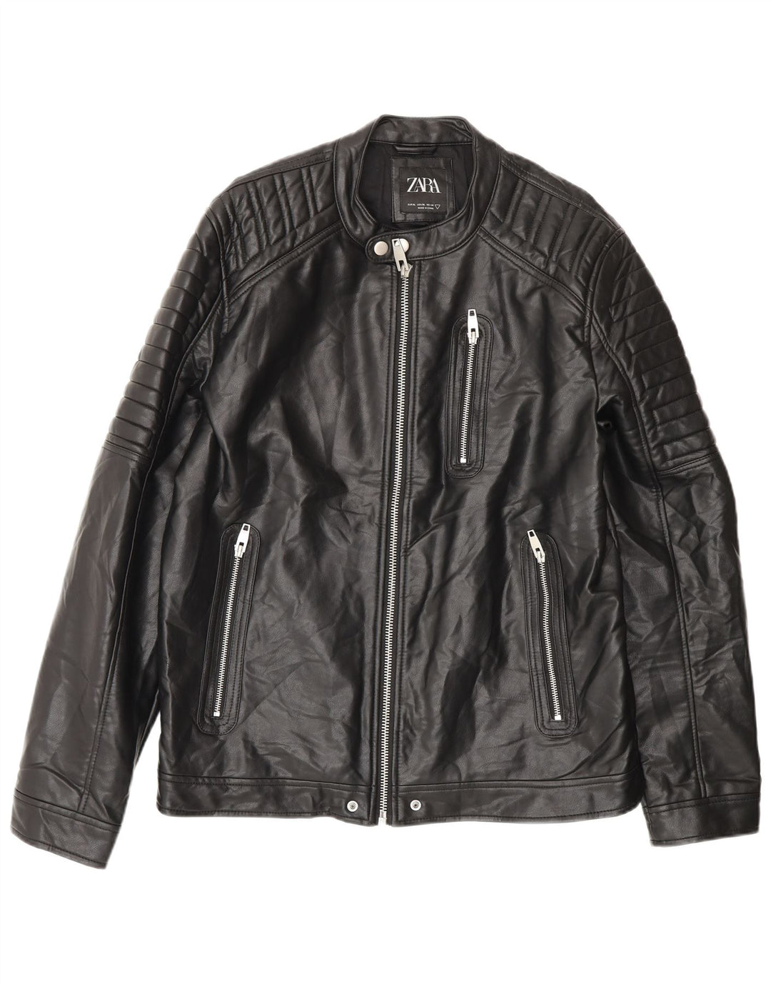 Zara Ανδρικό Μπουφάν από Faux Leather UK 42 XL Μαύρο Πολυεστέρας